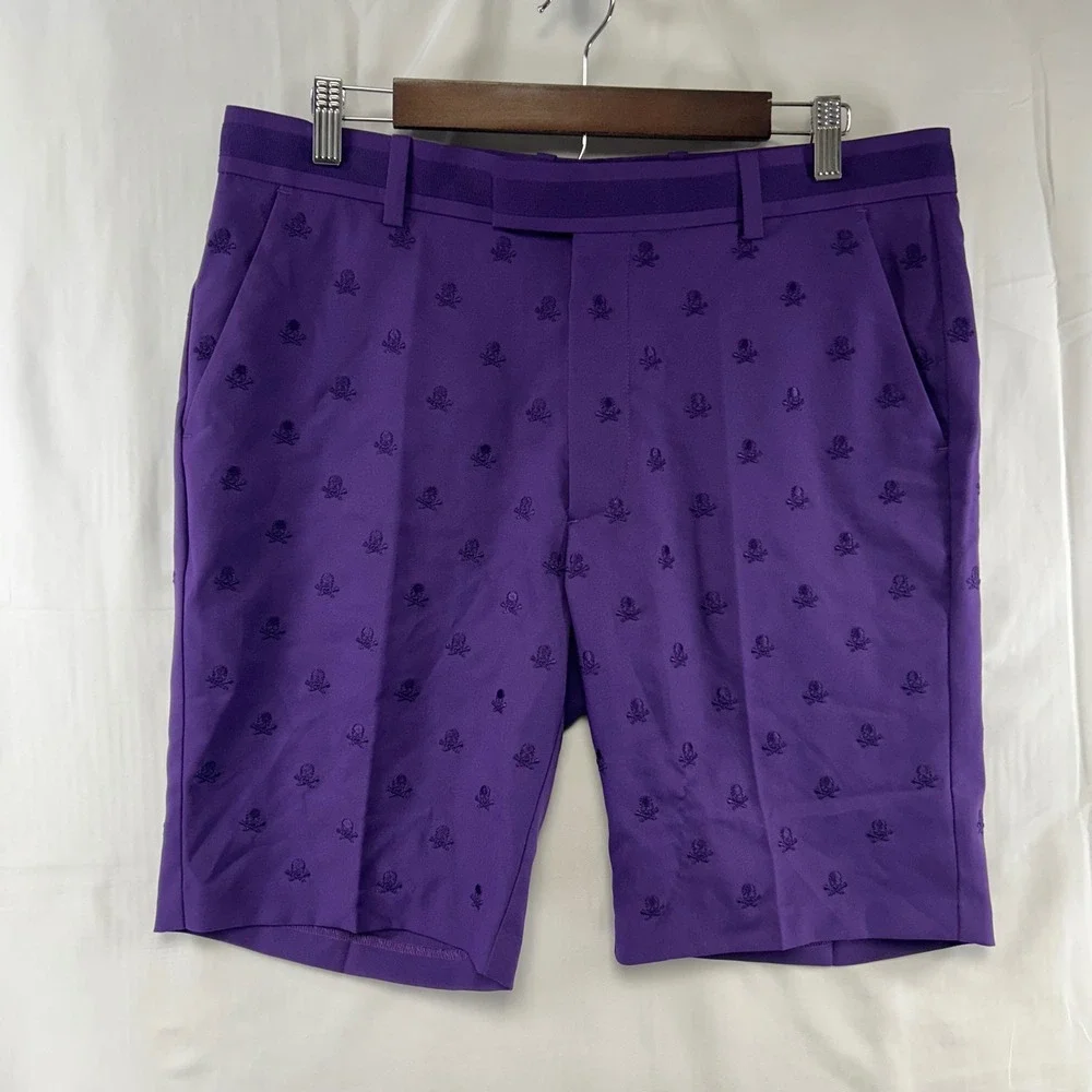 G/FORE Golf Shorts Mens 34 Purple Embroidered Skull Crossbones G4MF20B02